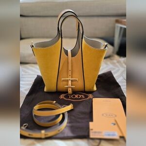 🌟 TOD'S Suede Leather T Timeless Tote Shopper Bag NWT
